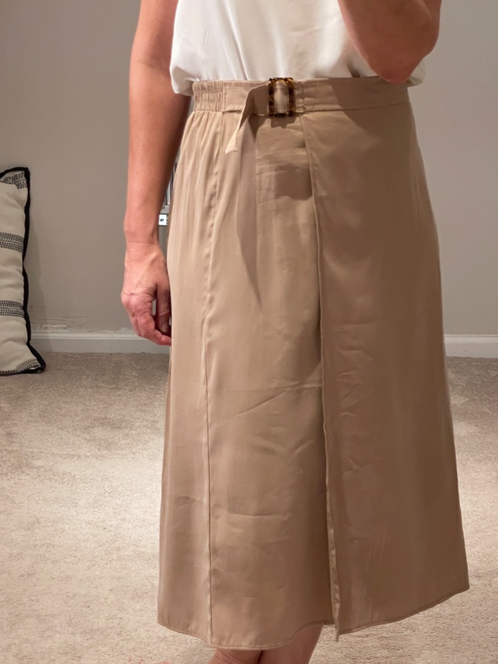 Max Studio light wrap midi skirt beige women L - NWT - Picture 2 of 10
